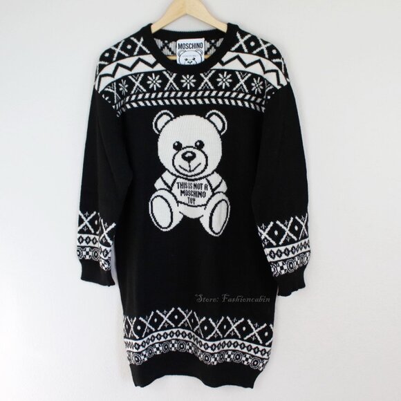 NWT Moschino Teddy Bear Sweater Dress | Cozy Knit Logo Winter Dress - Picture 2 of 15
